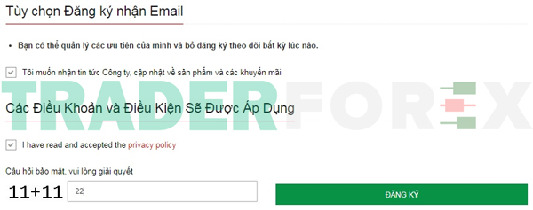 Tuỳ chọn đăng ký Email