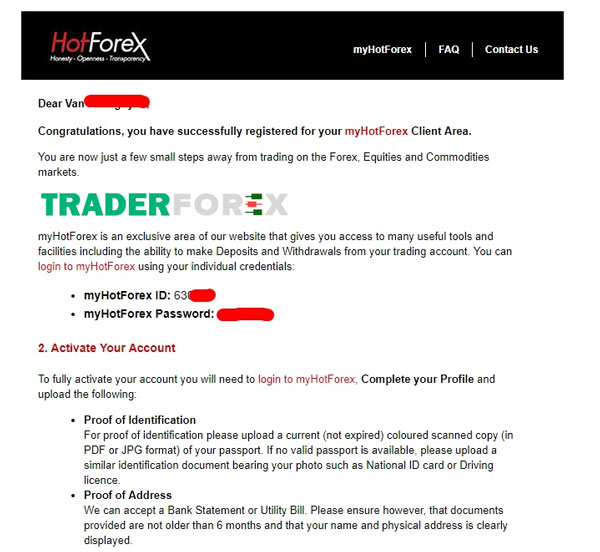 Email xác nhận kèm thông tin đăng nhập phiên bản tiếng Anh